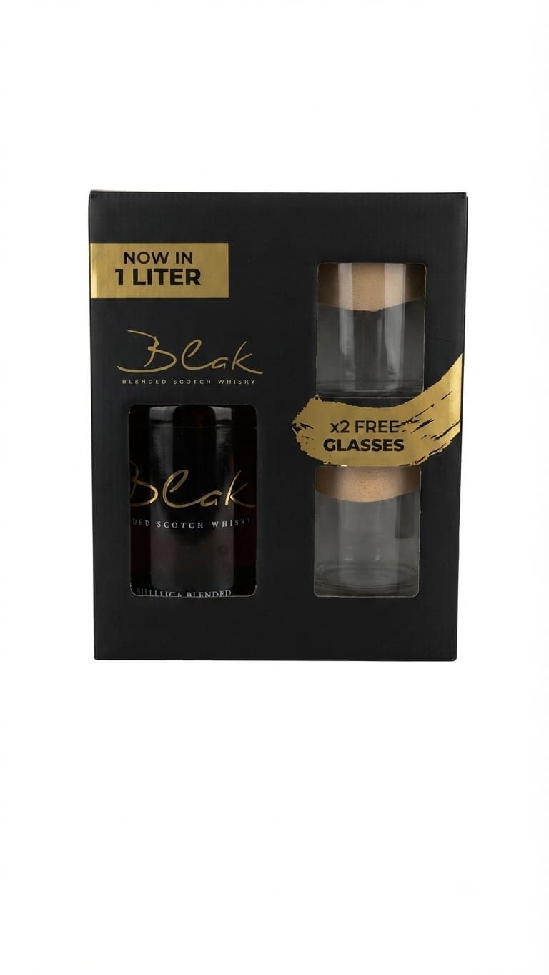 BLAK WHISKY 1LITER ×2 free glasses