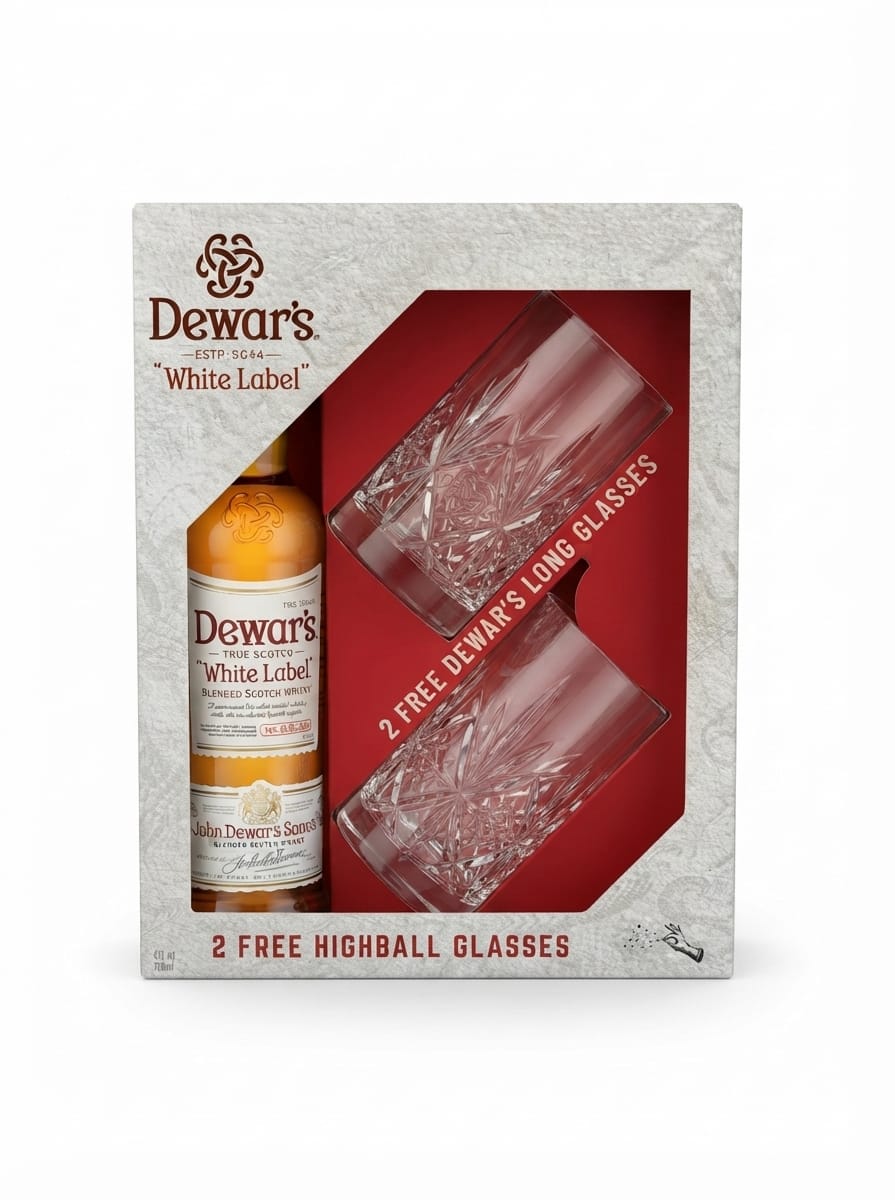 DEWAR`S WHITE LABEL 750ML +2 FREE HIGHBALL GLASSES