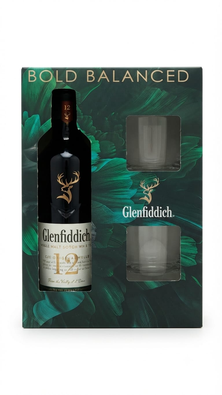GLENFIDDICH  12 YEARS OLD + 2 GLASSES