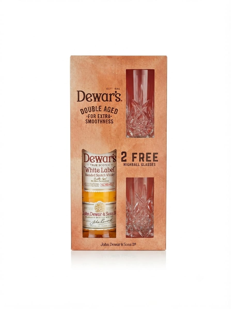 DEWAR`S WHITE LABEL DOUBLE AGED 750ML +2 GLASSES