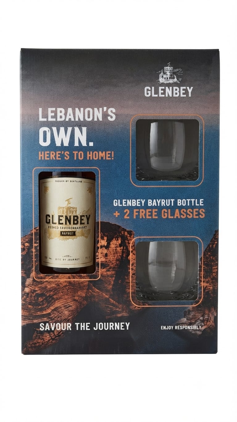 GLENBEY BAYRUT WHISKY BOTTLE +2 FREE GLASSES