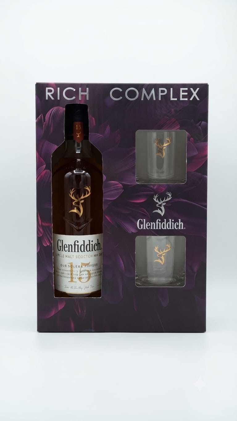 GLENFIDDICH  WHISKY 15 YEARS + 2 GLASSES