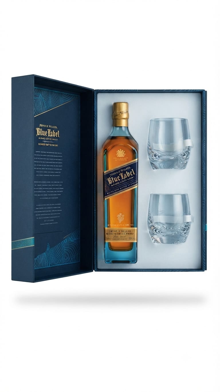JOHNNIE WALKER BLUE LABEL WHISKY 700ML + 2 GLASSES